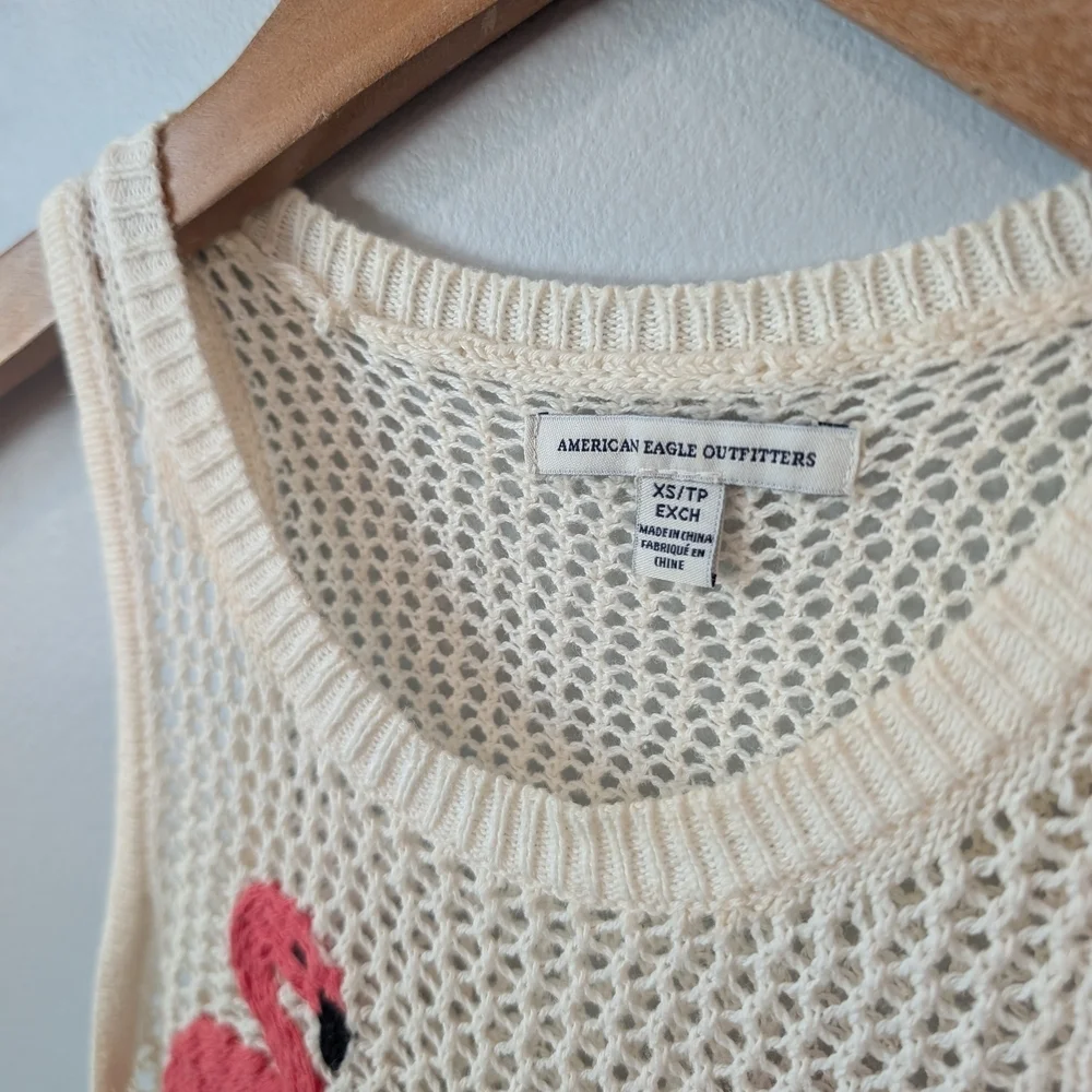 American Eagle Outfitters Cream Knit Tank with Flamingo - Picture 2 of 5